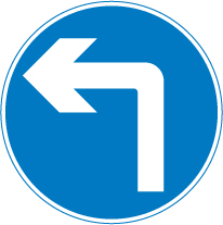 An example of road signs mandating a turn to the left. 