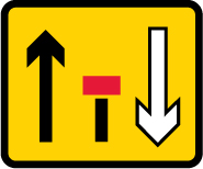 A road sign for a contraflow system in road works.